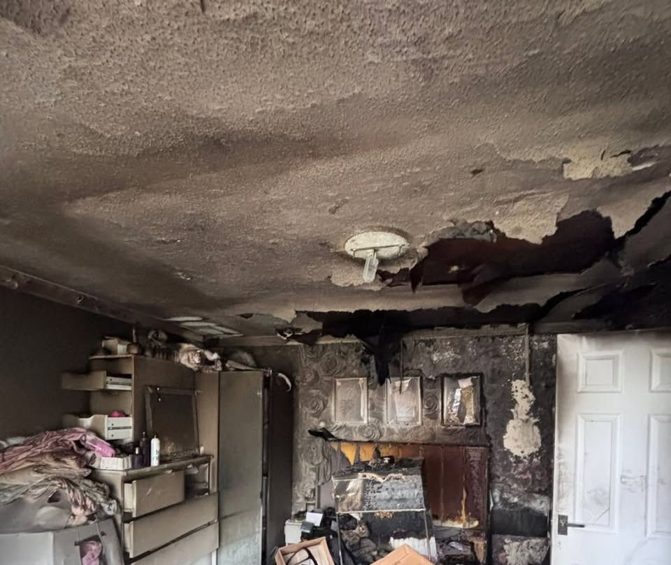 Fire-damaged asbestos ceiling removal in Waterlooville